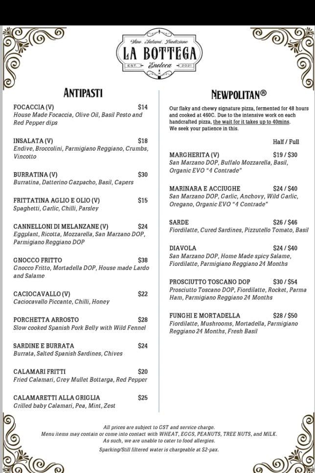 La Bottega Enoteca menu