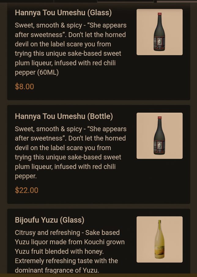 Ne Ne Neko Drinks Menu