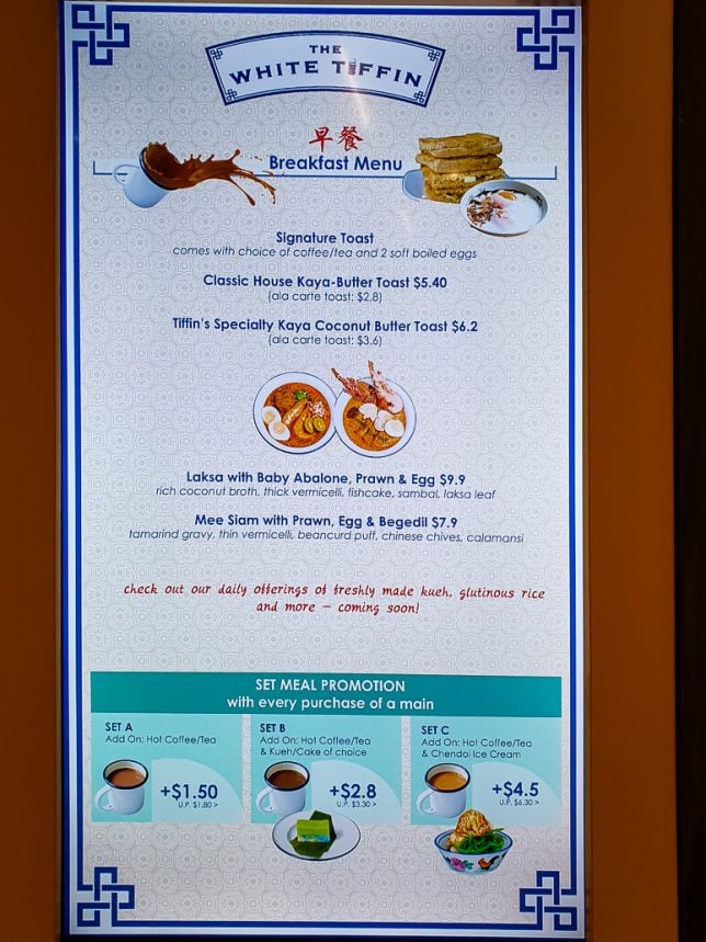 Breakfast Menu of The White Tiffin @ Esplanade Xchange