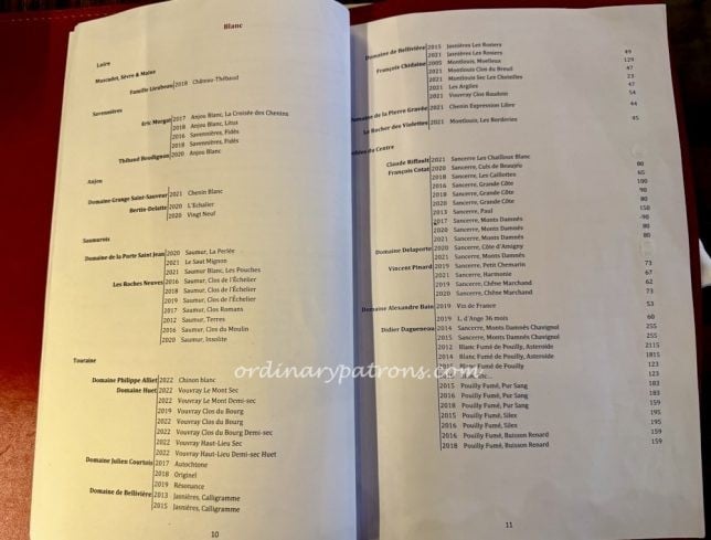 La Table des Caves Paris wine list 