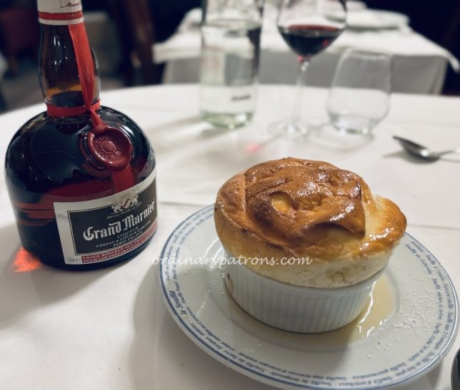  beef bourguignon soufflé (22€) and a sweet Grand Marnier soufflé