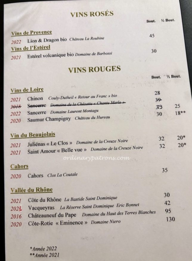Le Soufflé Paris wine menu