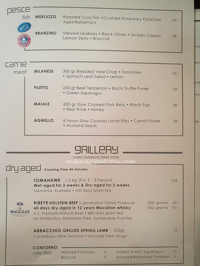 OSO Ristorante Menu Oasia Hotel Italian Restaurant