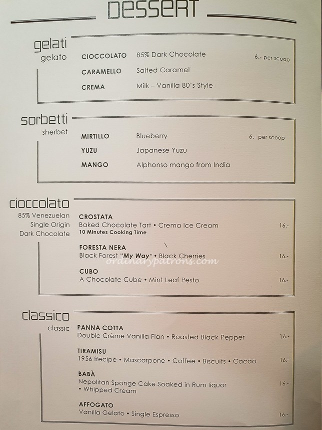 OSO Ristorante Dessert Menu