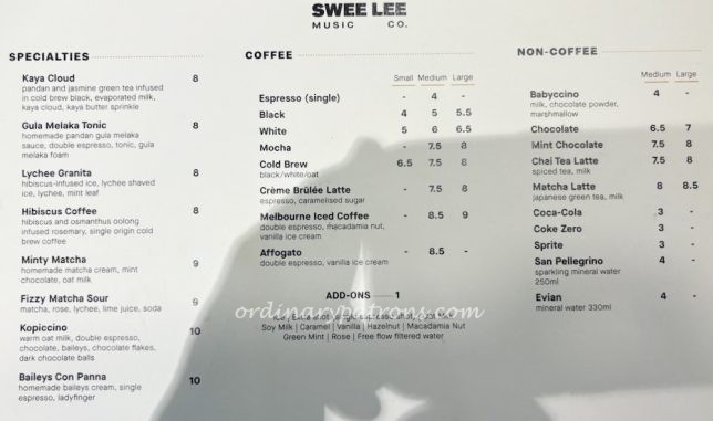 Swee Lee Clarke Quay Cafe Menu