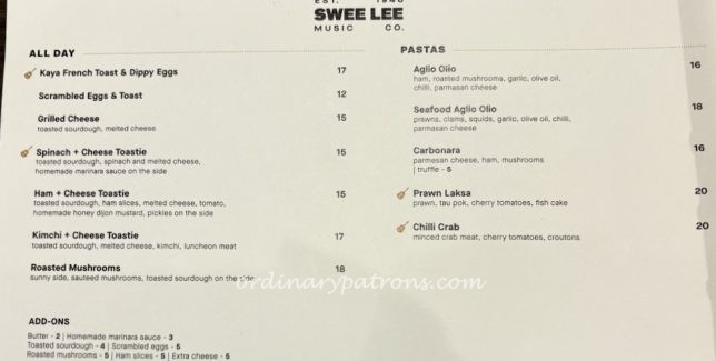 Swee Lee Clarke Quay Cafe Menu