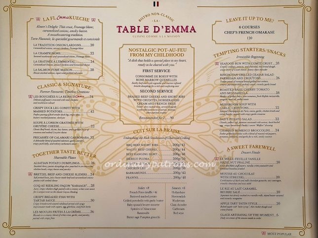 La Table d’Emma Menu