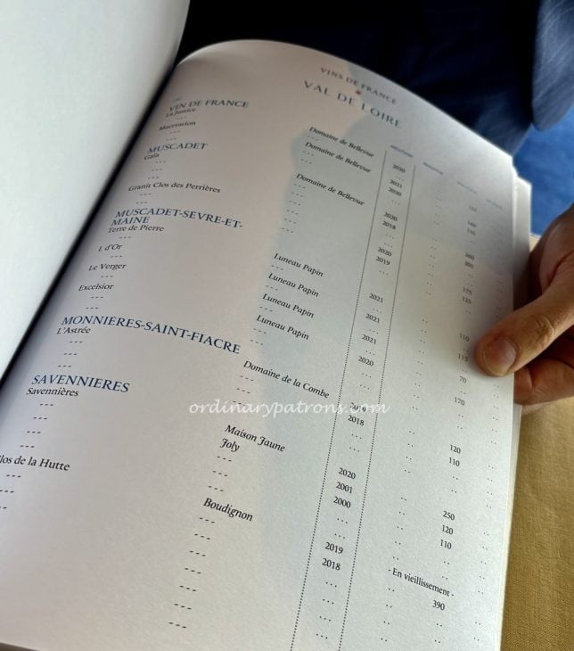 Tour d'argent wine list