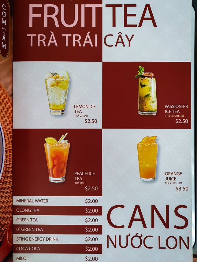 233 Banh Mi Drinks Menu