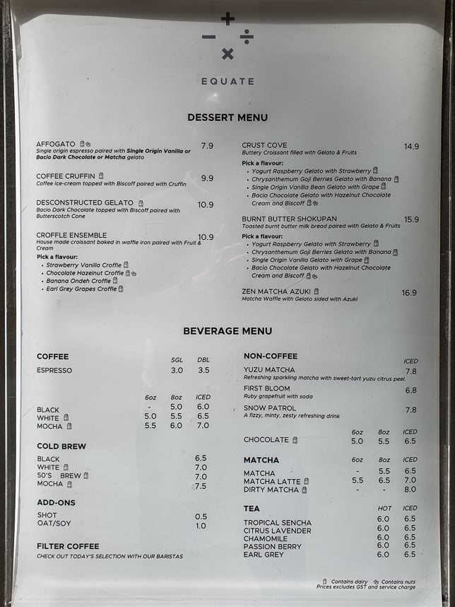 dessert menu of Equate