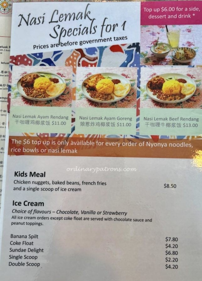 Ivins Peranakan Restaurant's New Menu 2024