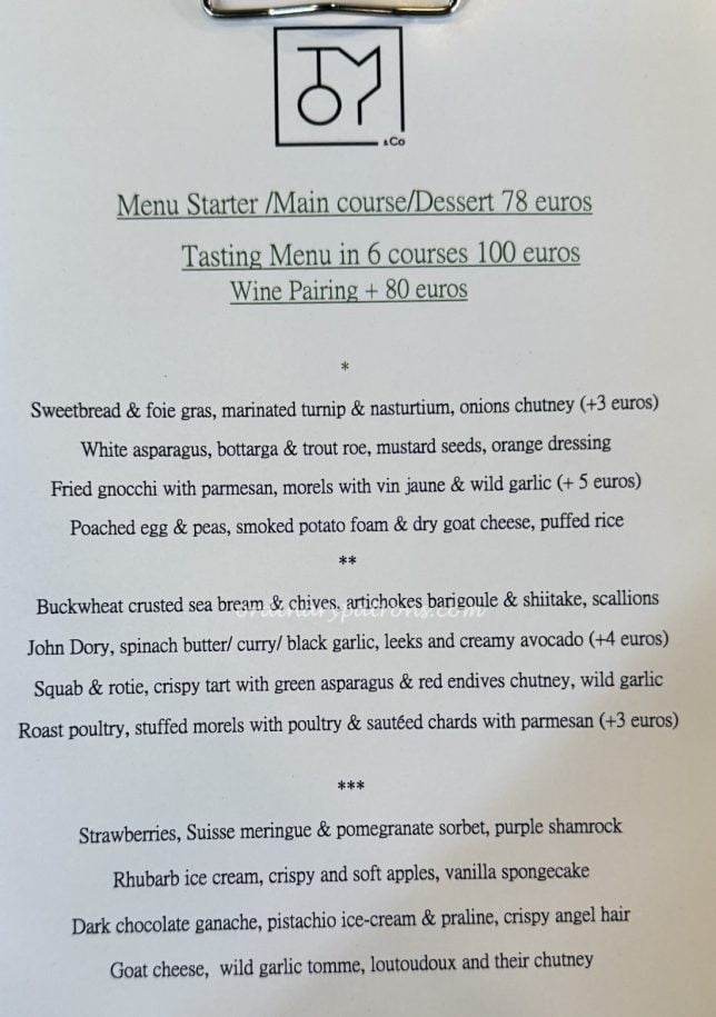 Tomy & Co Paris Menu : Reasonably Priced Michelin Star Restaurant Near Eiffel Tower