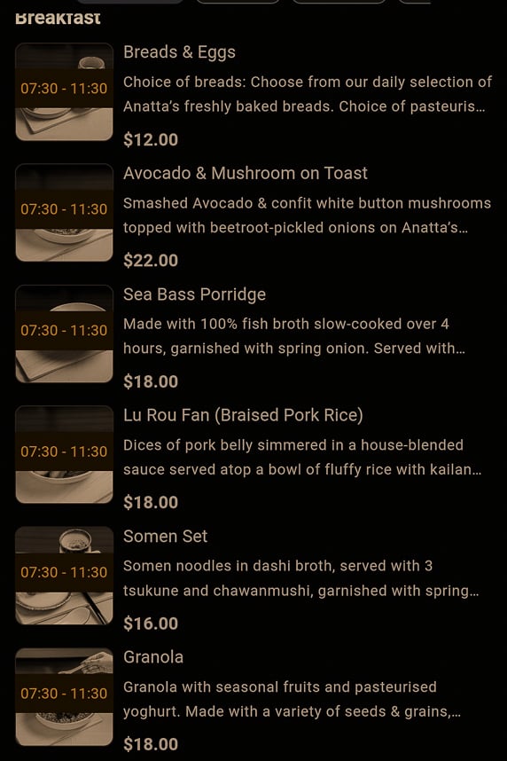 Anatta Breakfast Menu