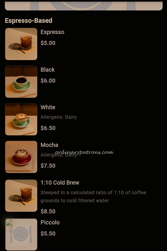 Anatta Cafe Drinks Menu