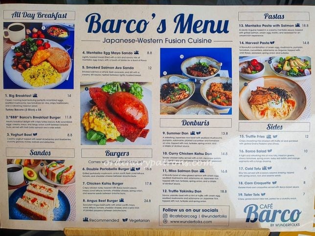 Cafe Barco’s Menu