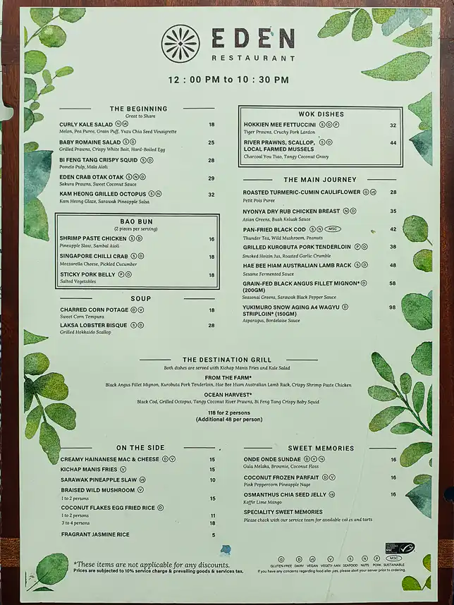 Menu of Eden Restaurant