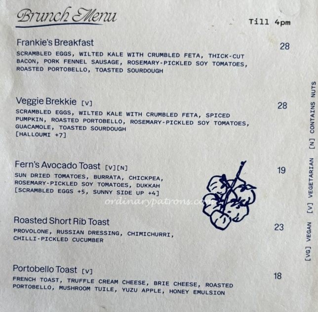 Frankie & Fern's Brunch Menu