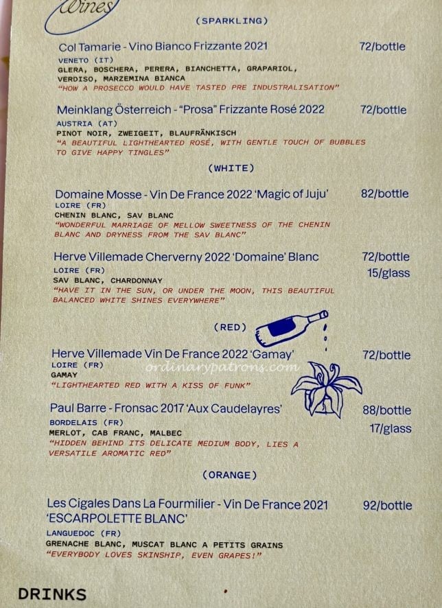Frankie & Fern's Wine Menu