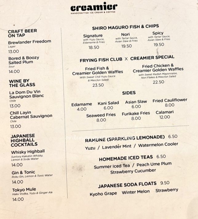 Creamier x Frying Fish Club menu