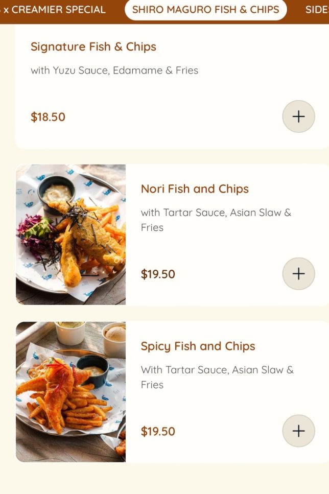 Creamier x Frying Fish Club menu