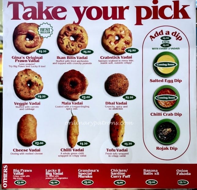 Gina's Vadai @ Dunman Food Centre  menu