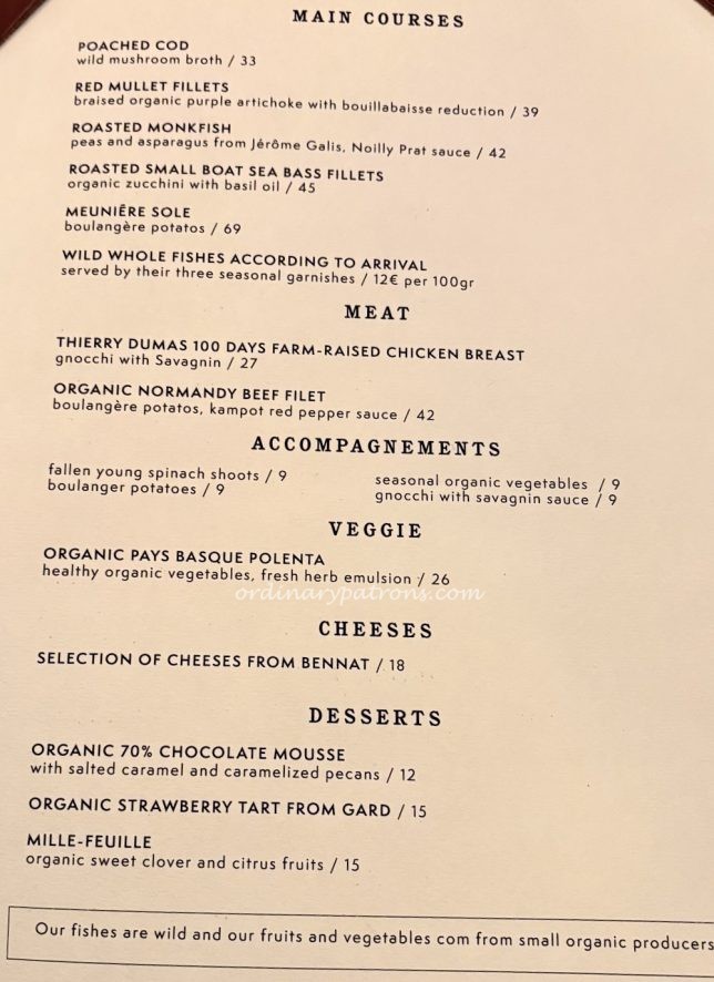 Mer & Coquillage menu 