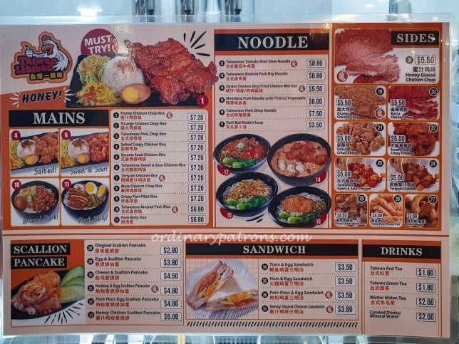 Menu of Taiwan Ichiban at 18 Tai Seng 