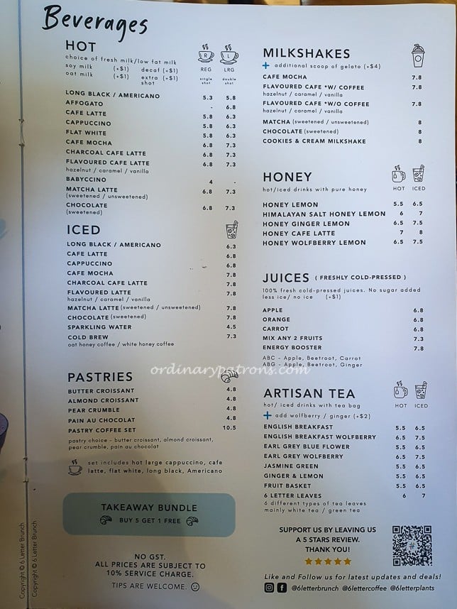 6 Letter Brunch Beverages Menu
