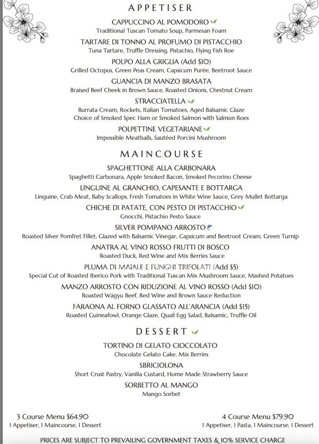 Casa Pietrasanta menu