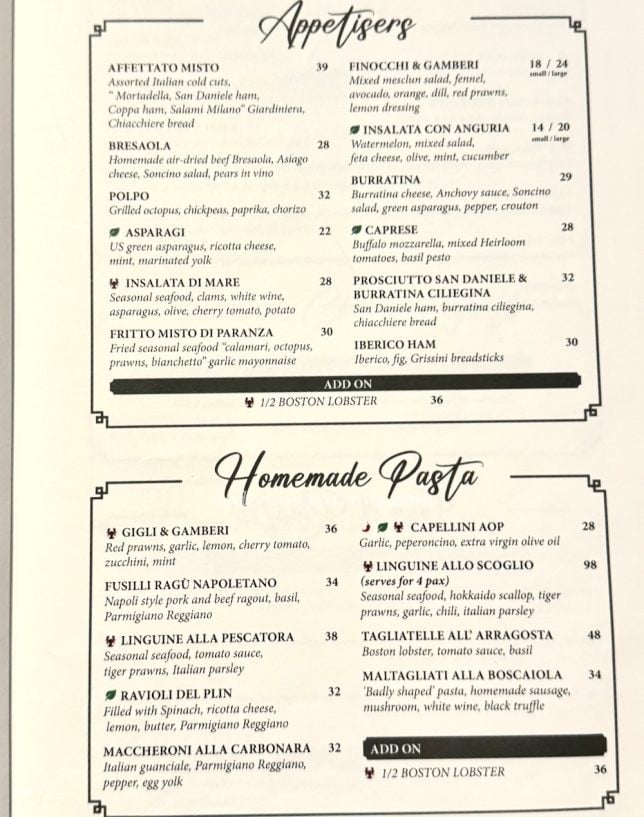 Thirty9 Restaurant menu : Italian Mediterranean Cuisine at Duxton Hill