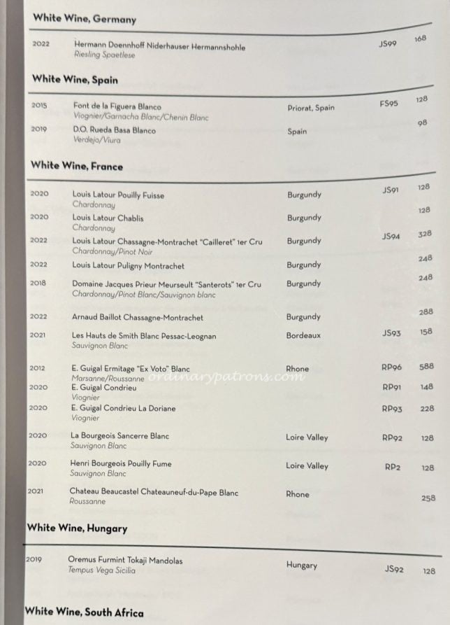 Thirty9 Restaurant wine list : Italian Mediterranean Cuisine at Duxton Hill