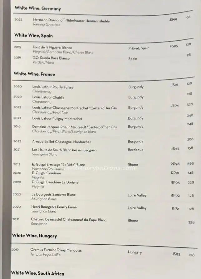 Thirty9 Restaurant wine list : Italian Mediterranean Cuisine at Duxton Hill