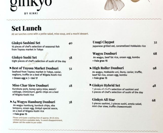 Ginkyō by Kinki set lunch menu
