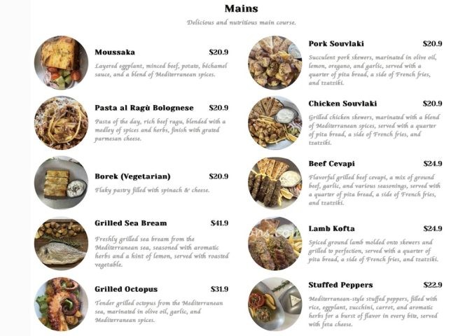 Hapiha Mediterranean Tavern Menu