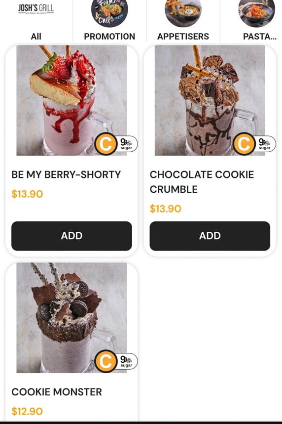 Josh's Grill's Desserts Menu 