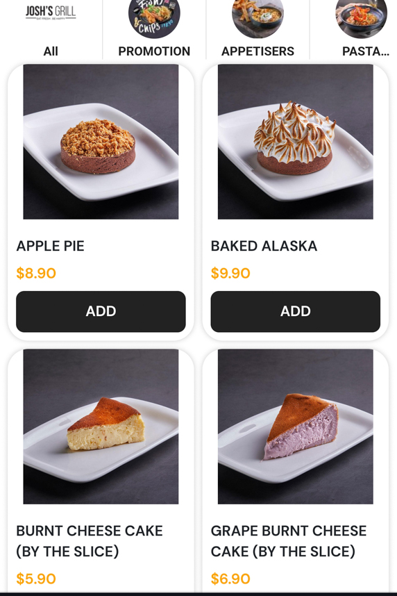 Josh's Grill's Menu - desserts