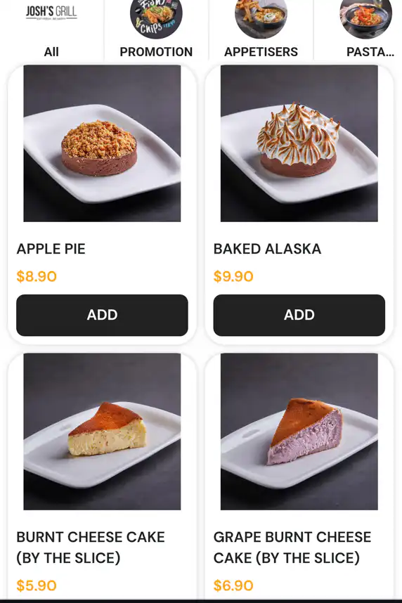 Josh's Grill's Menu - desserts