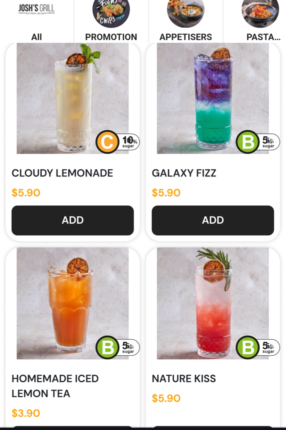 Josh's Grill's Drinks Menu 