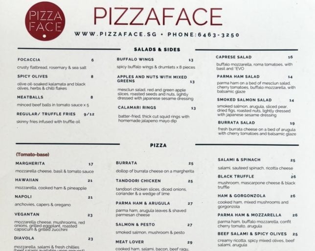 Pizzaface Ridgewood Menu