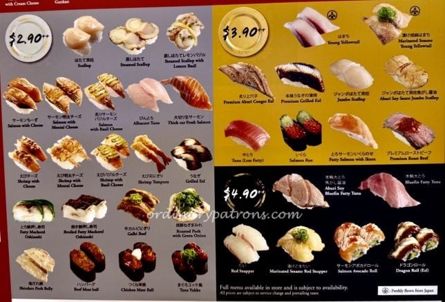 Sushiro Thomson Plaza sushi menu 