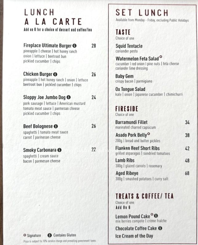 Fireplace by Bedrock Lunch Menu