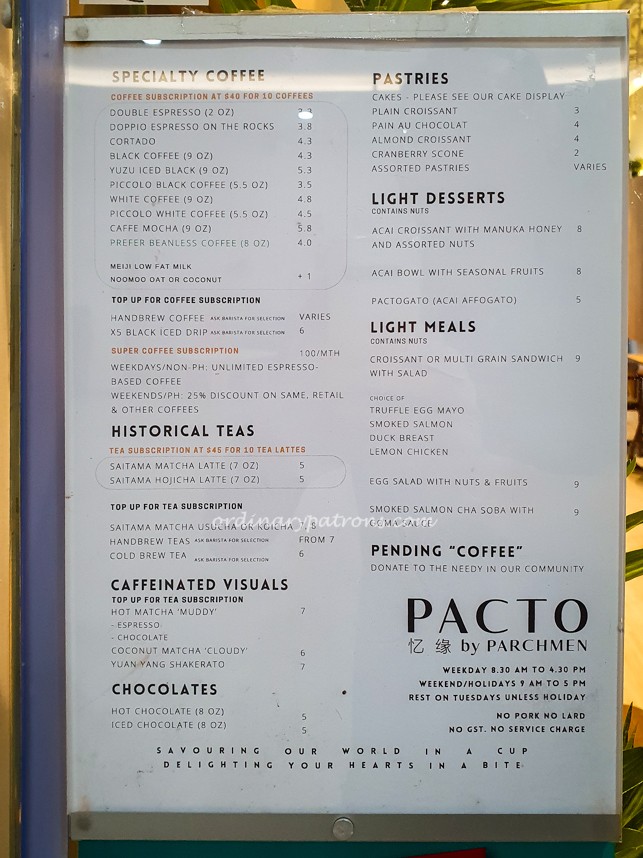Menu of Pacto by Parchmen