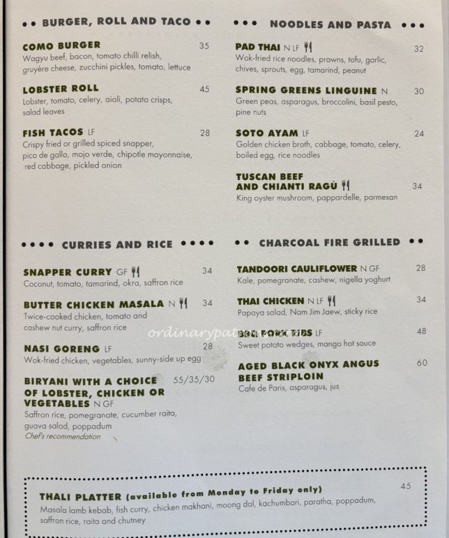 COMO Metropolitan Singapore All Day Dining menu