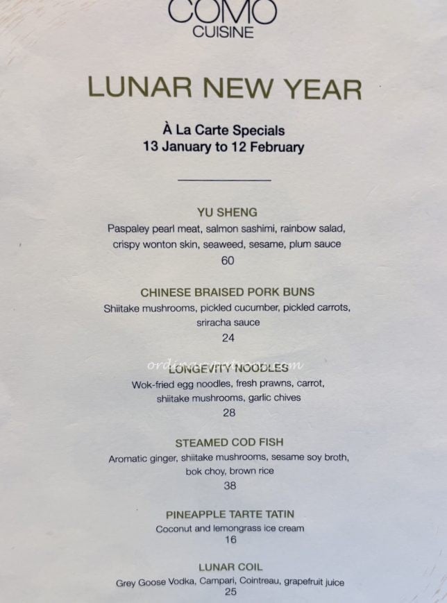 COMO Lunar New Year Menu