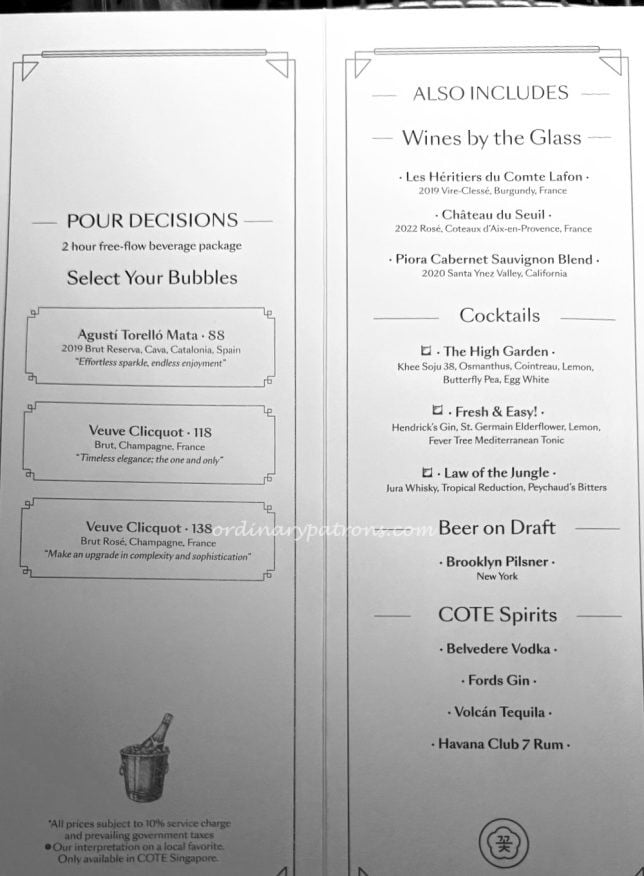 Cote Singapore free flow menu