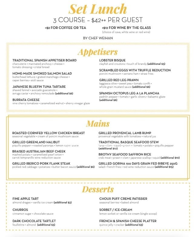 Set Lunch Menu at Spanish Restaurant at Orchard Road La Taperia 2025