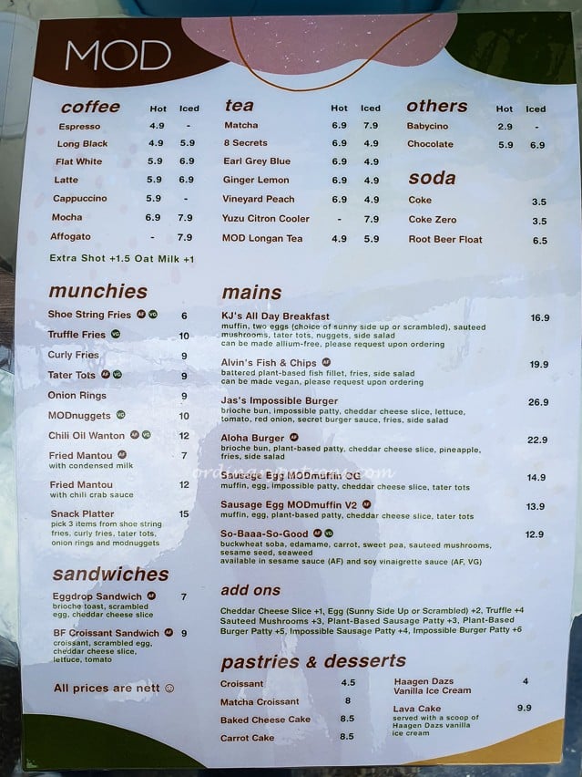 MOD Cafe Menu