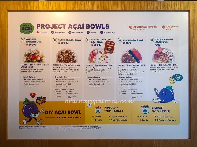 Project Acai East Coast menu