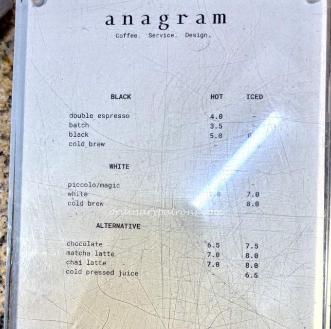 Anagram Coffee Menu Anchorpoint Cafe Near Ikea Alexandra