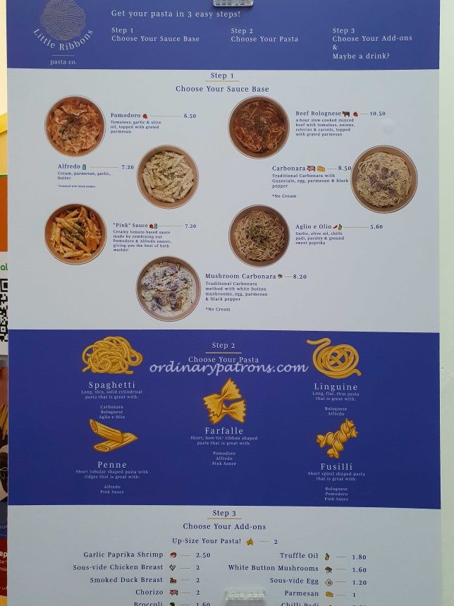 Little Ribbons Pasta Menu